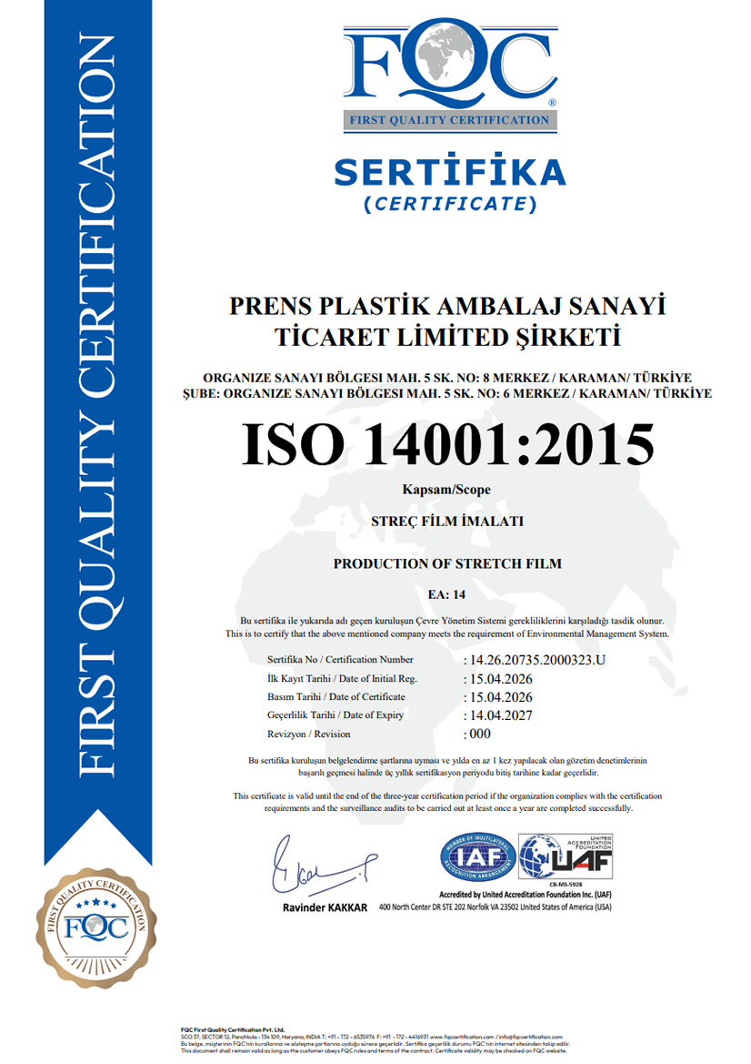 ISO 14001 : 2015 Belgesi