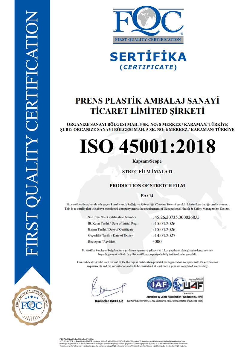 ISO 45001 : 2018 Belgesi